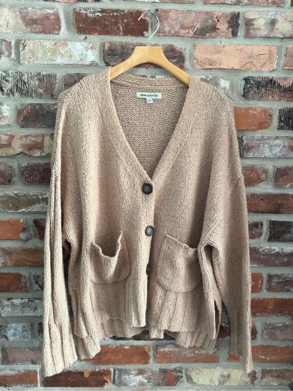 Urban Outfitters Tan Chunky Knit Grandpa Cardigan Sweater, L